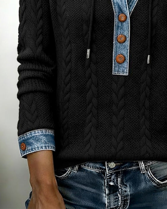 Colorblocking Langmouwige Hoodie Met Knopen