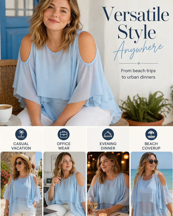 Blouse Rondhals Blote Schouder Asymmetrisch