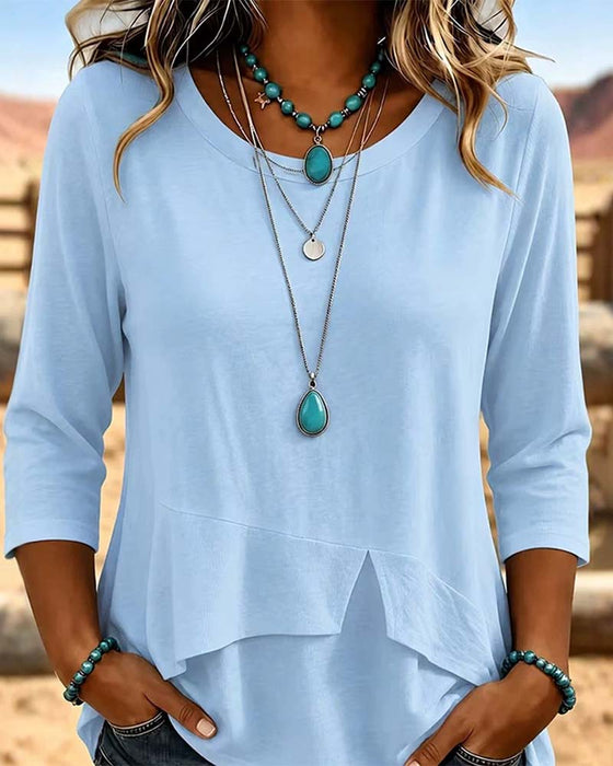 Top Crew Hals Patchwork Asymmetrische Zoom