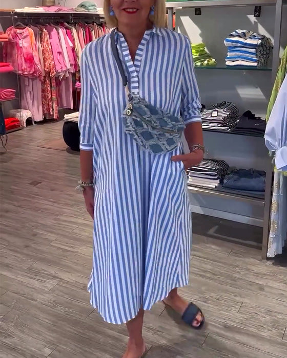 Jurk met reversknopen en strepenprint