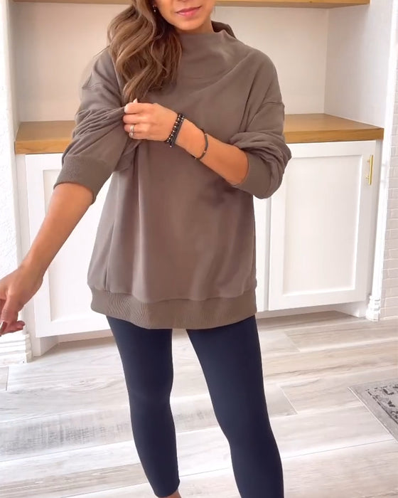 Retro effen kleur sweatshirt met split en opstaande kraag