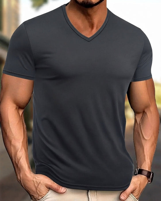 T-Shirt Effen Kleur V-Hals Casual Heren