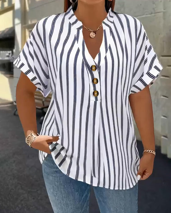 Blouse Met Knopen V-hals Gestreept