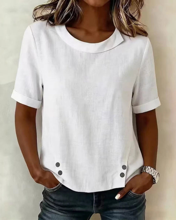 Blouse Korte Mouw Onregelmatig Design Halslijn