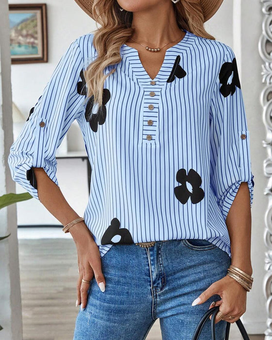 Shirt Gestreept Print V-Hals Mode