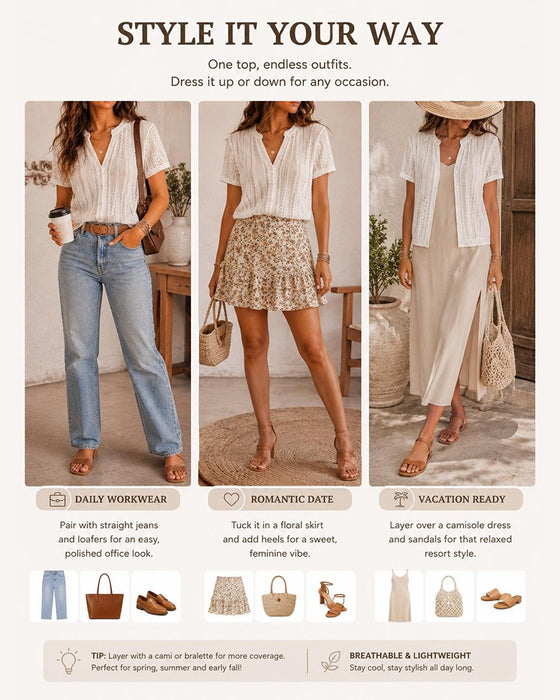 Blouse Uitsnijding Vest Korte Mouw