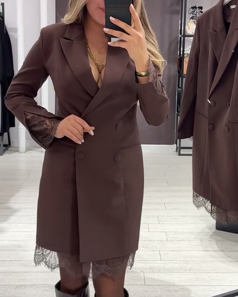 Jurk Met V-Hals En Contrastvakken Voor Werk