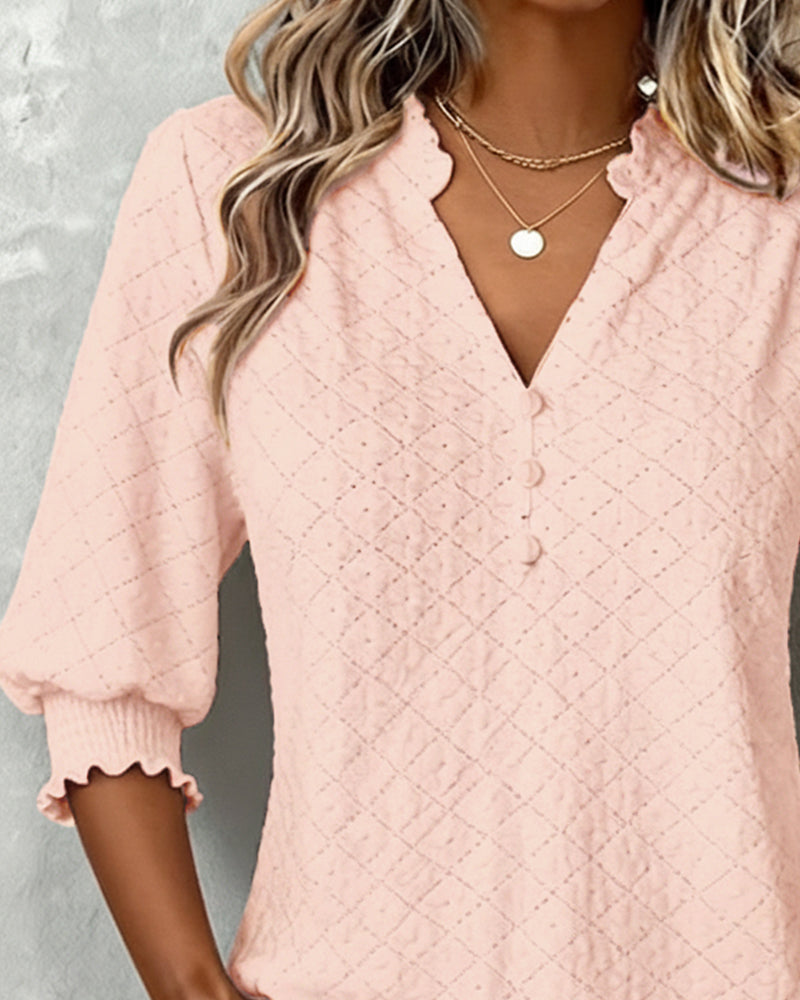 Top V-Hals Argyle Korte Mouwen