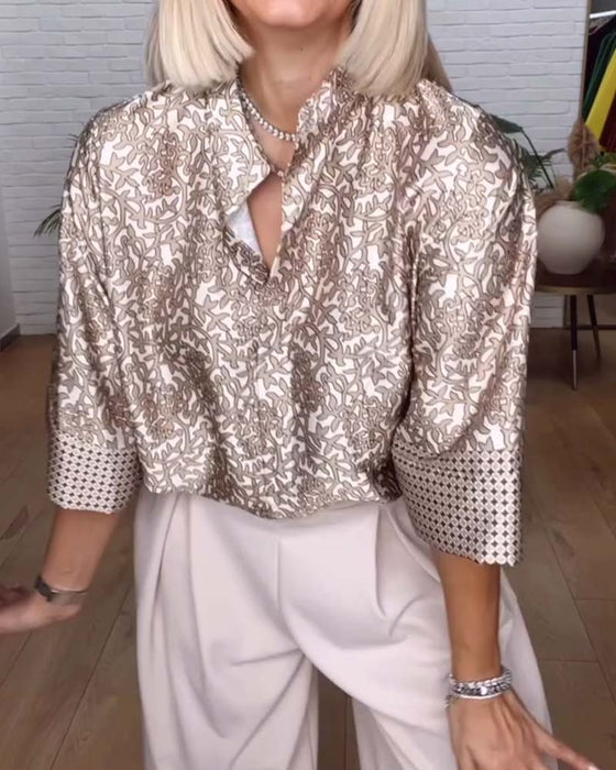 Blouse Met Staande Kraag En Bedrukt Satin