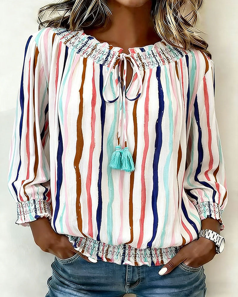 Blouse Kleurblok Streep Trekkoord