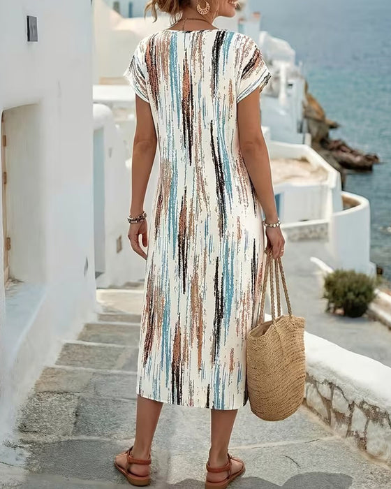 Jurk Rondhals Verticale Streep Print