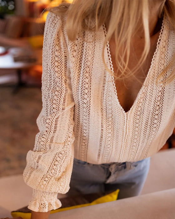 Blouse V-Hals Effen Lange Mouw