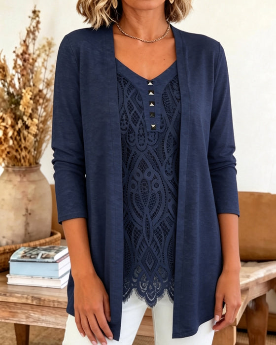 Blouse Fake Twee Delen Kant Patchwork