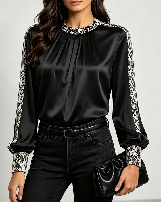 Blouse Ronde Hals Slangenpatroon Gerimpeld