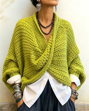 Pullover Grof V-Hals Twist Onregelmatig Gebreid