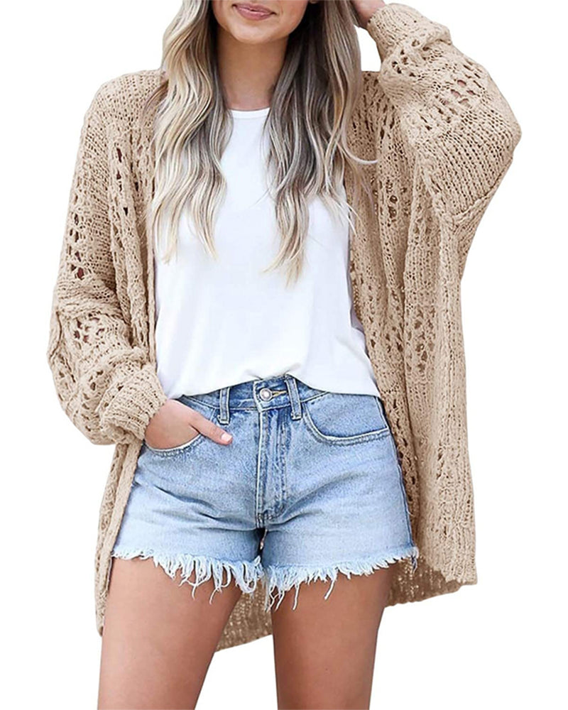 Cardigan Casual Langmouw Uitgesneden Trui