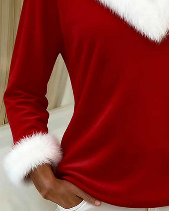 Getailleerde Top Met Grote Bontkraag En Patchworkontwerp