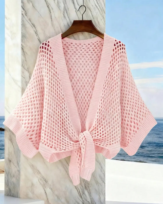 Cardigan Met Strikband Zoom Gaatjespatroon