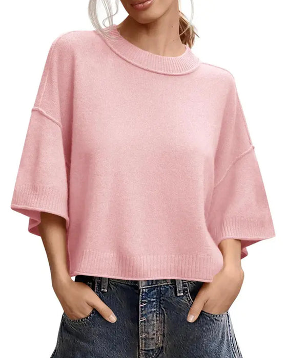 Pullover Effen Loose Fit Casual Half Mouw