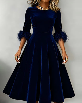 Jurk Ronde Hals Pluche Patchwork