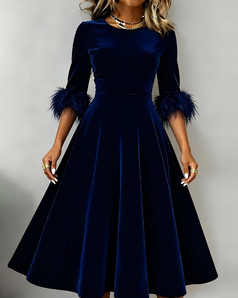 Jurk Ronde Hals Pluche Patchwork