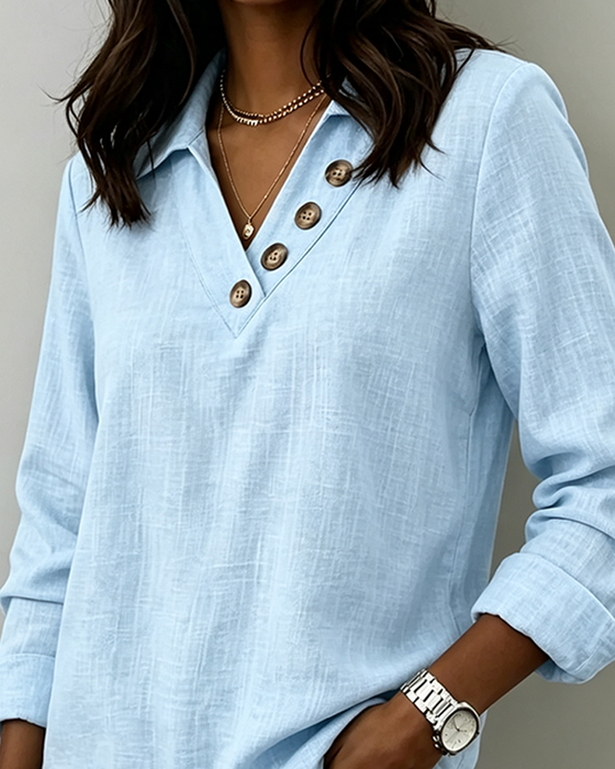Blouse Effen Kleur Lange Mouwen