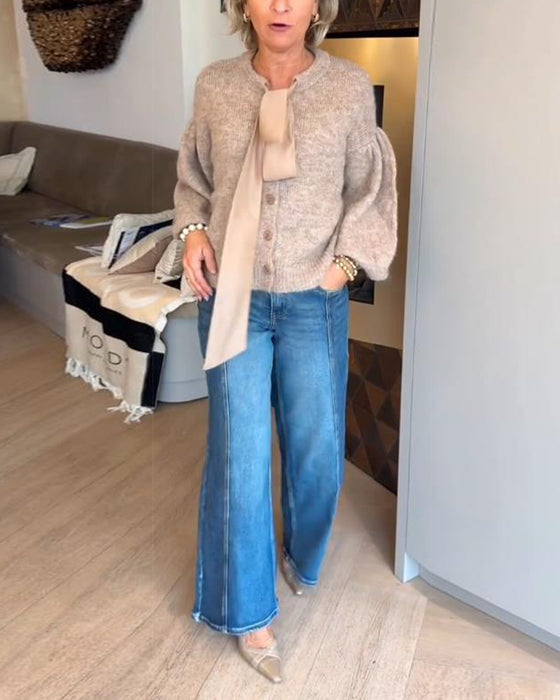 Cardigan Jas Met Elegante Stijl, Lantaarnmouw Ontwerp