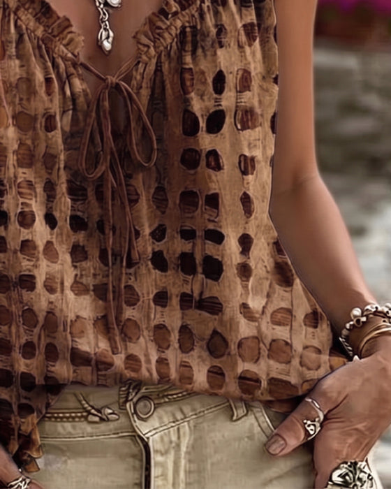 Tank Tops Polka Dot Print Ruche