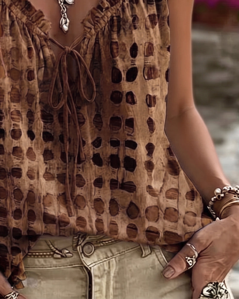 Tank Tops Polka Dot Print Ruche