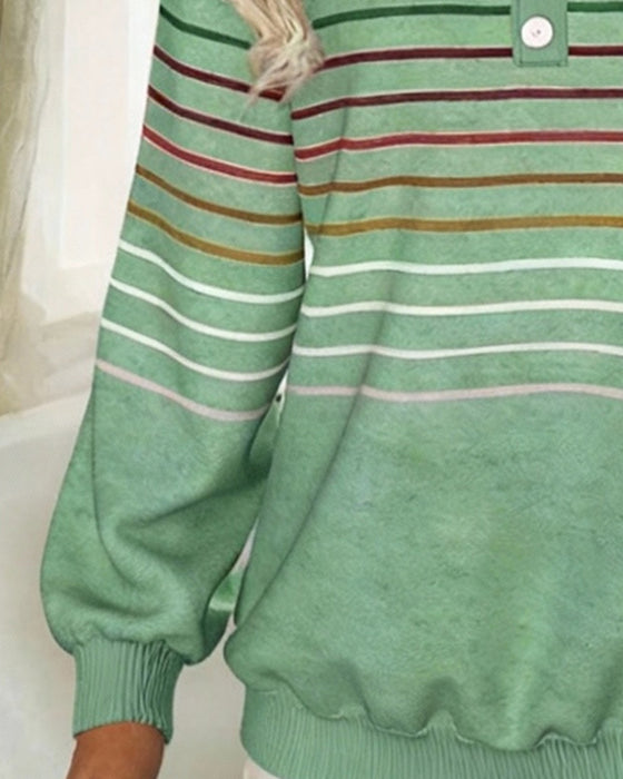 Langmouwige Sweatshirt Met Polo-Kraag En Gestreept Patroon
