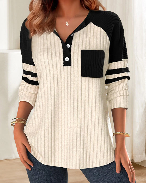 Casual color block sweatshirt met knoop en lange mouw