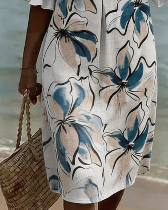 Jurk V-Hals Aquarel Bloemen Mantel
