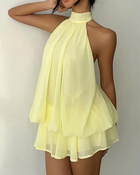 Jurk Halsband Chiffon Mini