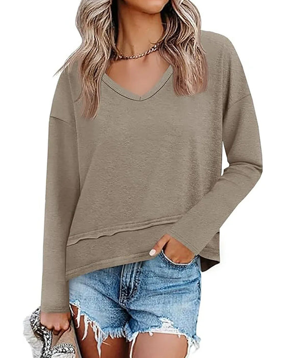 T-Shirt Lange Mouw V-Hals Casual Los