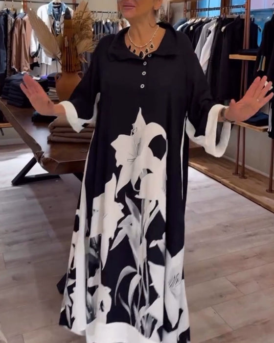 Jurk Revers Gedrukt Oversized Maxi