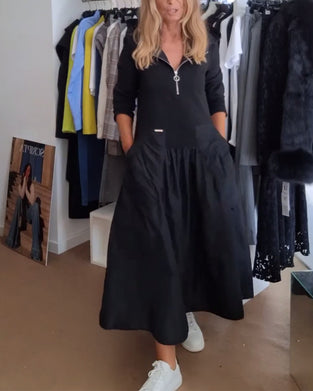 Casual jurk met rits, capuchon en patchworkzak