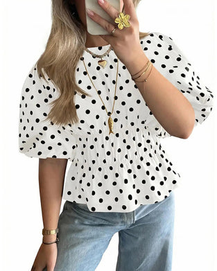 Blouse Stip Off-Shoulder Getailleerd Ballon Mouw