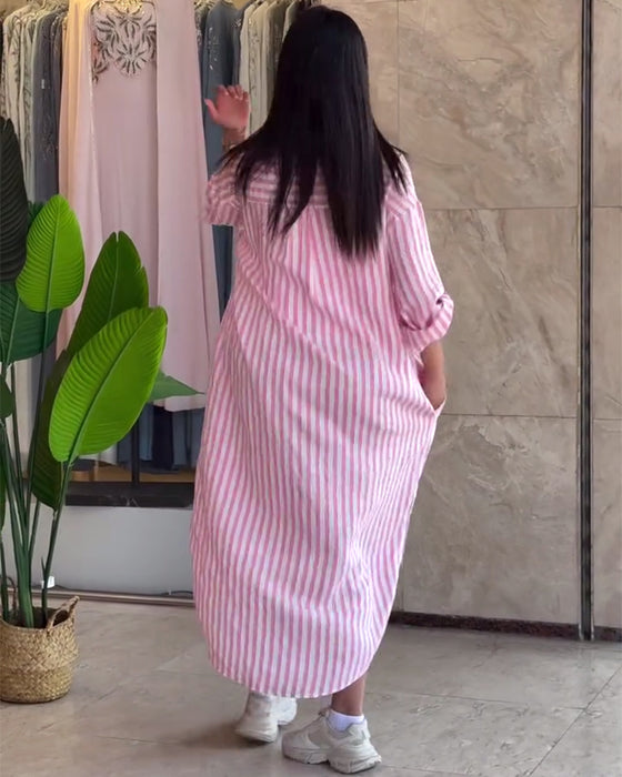 Jurk Losse Kraag Gestreept