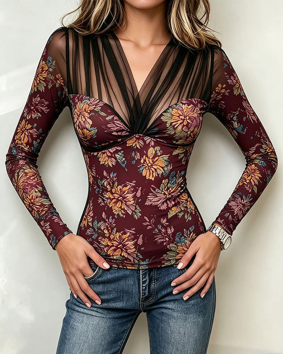 Top V-Hals Bloemen Casual