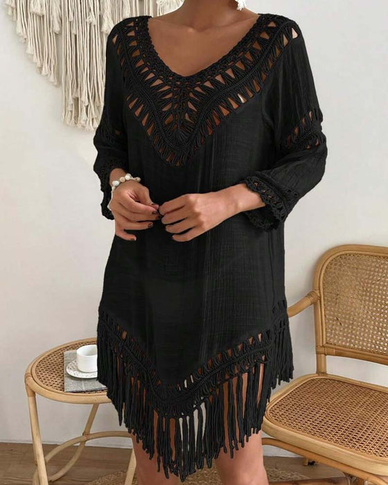 Cover Up V-Hals Effen Kleur Geperforeerd
