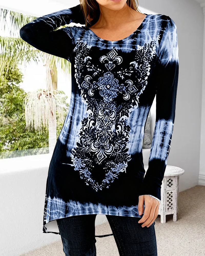 Top Met Onregelmatige Print En Midilengte