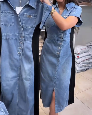 Jurk Casual Denim Patchwork