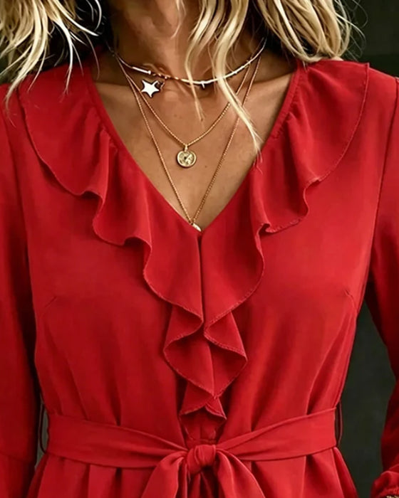 Blouse V-Hals Ruffle Casual