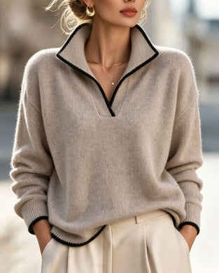 Pullover Revers V-Hals Contrasterend Losse