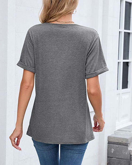 T-Shirt Effen V-Hals Casual Korte Mouw
