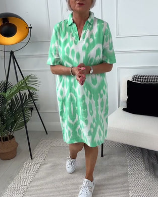 Jurk met revers en korte mouwen met print