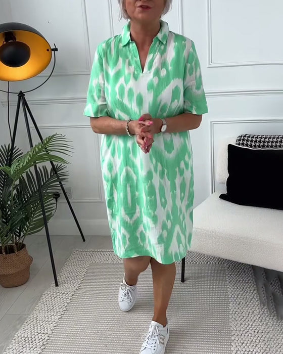 Jurk met revers en korte mouwen met print