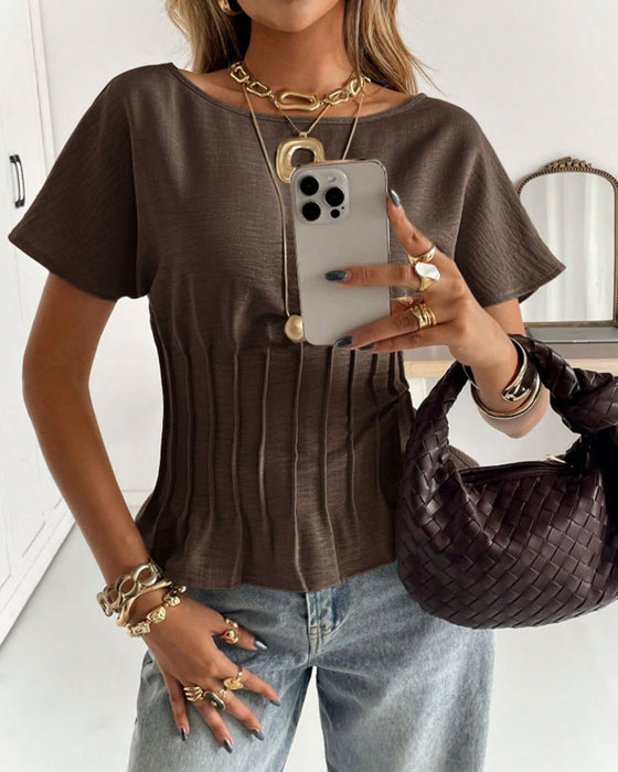 Blouse Geplooid Korte Mouw