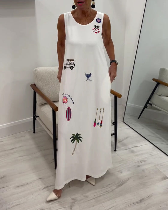Jurk Mouwloos Noviteit Print Casual