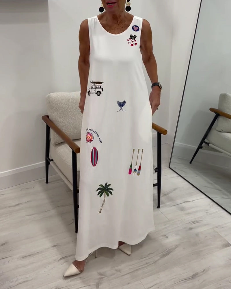 Jurk Mouwloos Noviteit Print Casual